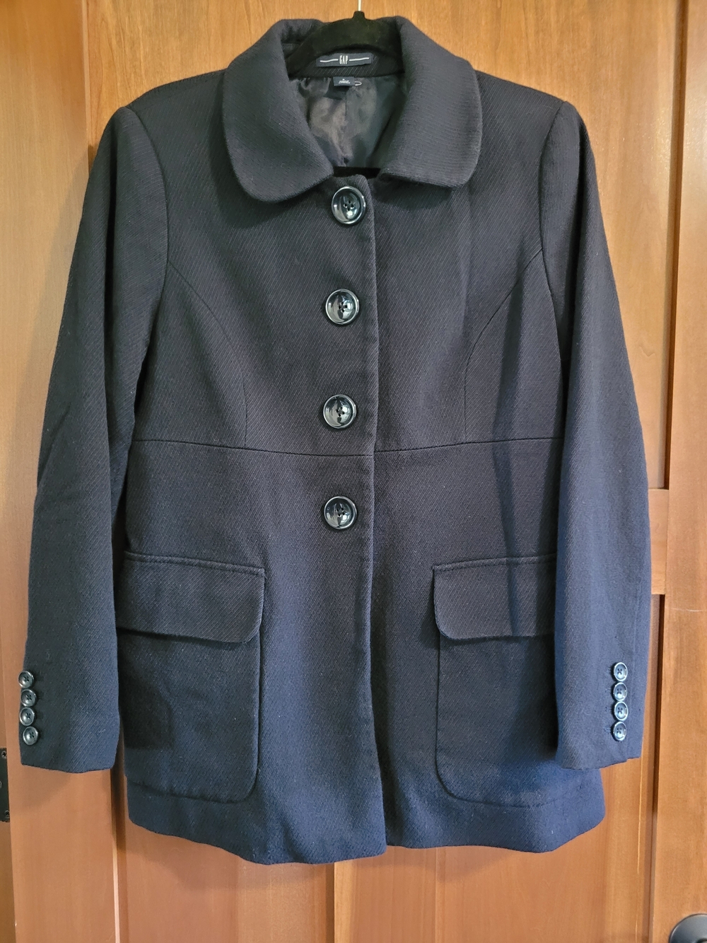 GAP Navy Blue Wool Pea Coat with Rounded Collar Size L